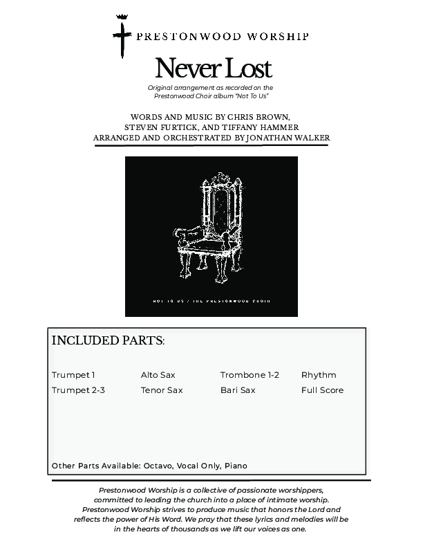 Never Lost (Choral Anthem SATB) Cover Sheet (Prestonwood Worship / Prestonwood Choir / Arr. Jonathan Walker)