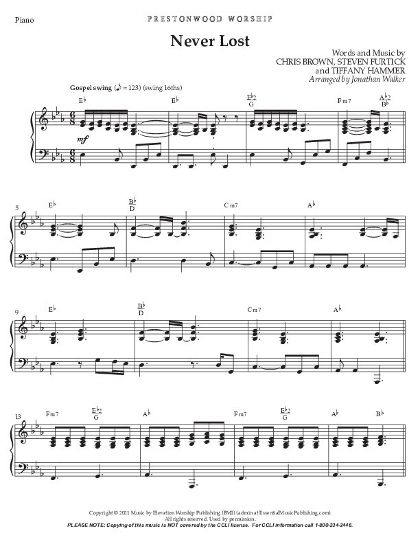 Never Lost (Choral Anthem SATB) Piano Sheet (Prestonwood Worship / Prestonwood Choir / Arr. Jonathan Walker)