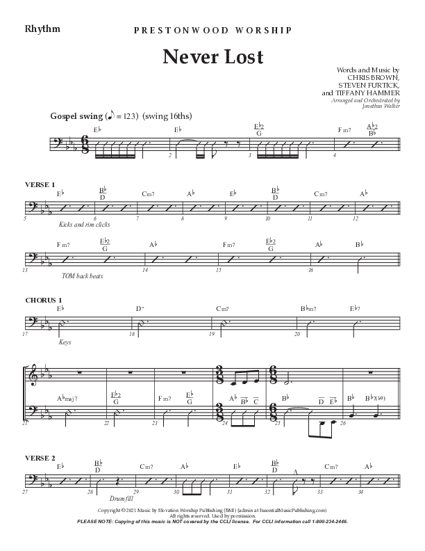 Never Lost (Choral Anthem SATB) Rhythm Chart (Prestonwood Worship / Prestonwood Choir / Arr. Jonathan Walker)