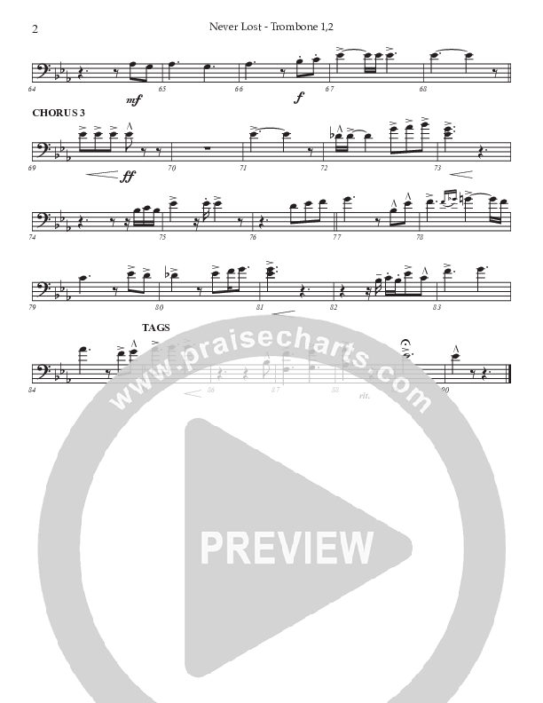 Never Lost (Choral Anthem SATB) Trombone 1/2 (Prestonwood Worship / Prestonwood Choir / Arr. Jonathan Walker)