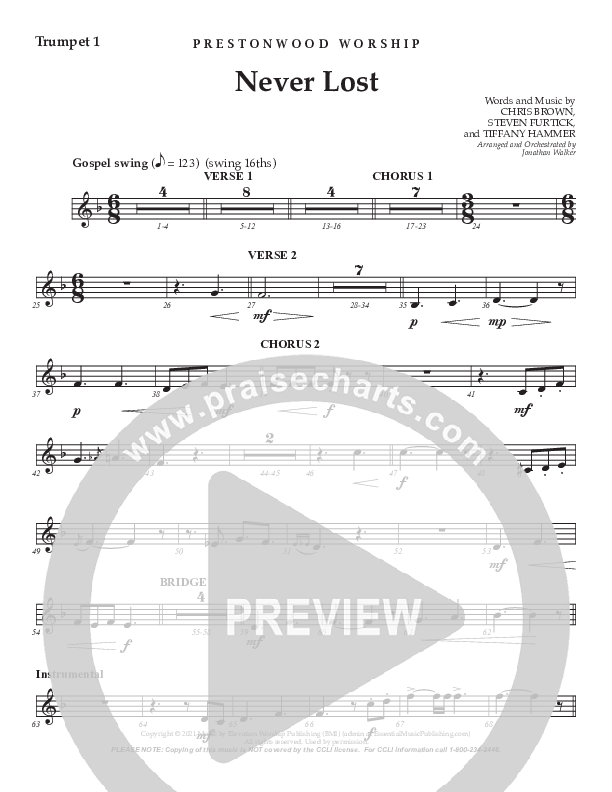 Never Lost (Choral Anthem SATB) Trumpet 1 (Prestonwood Worship / Prestonwood Choir / Arr. Jonathan Walker)
