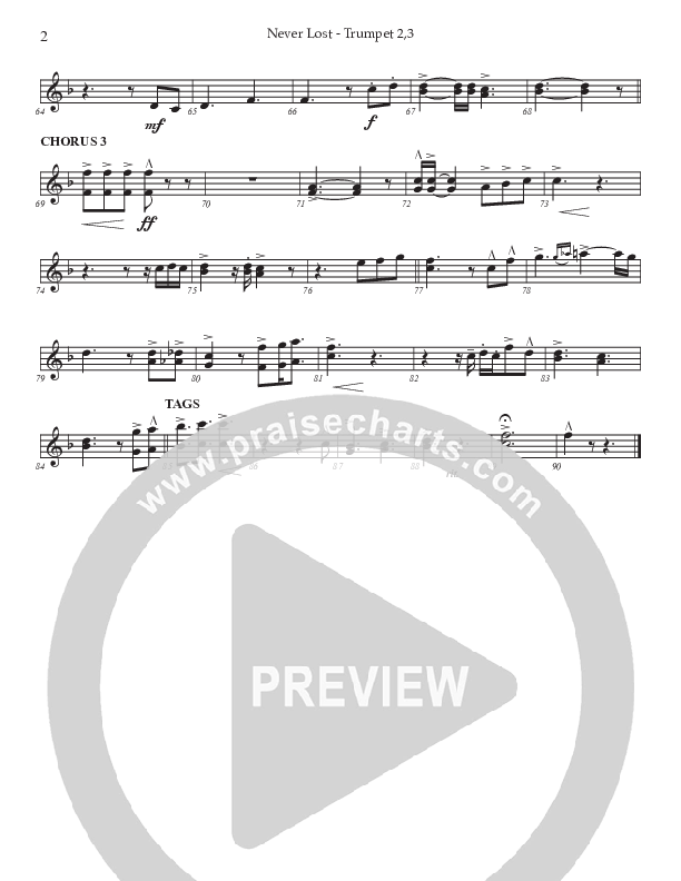 Never Lost (Choral Anthem SATB) Trumpet 2/3 (Prestonwood Worship / Prestonwood Choir / Arr. Jonathan Walker)