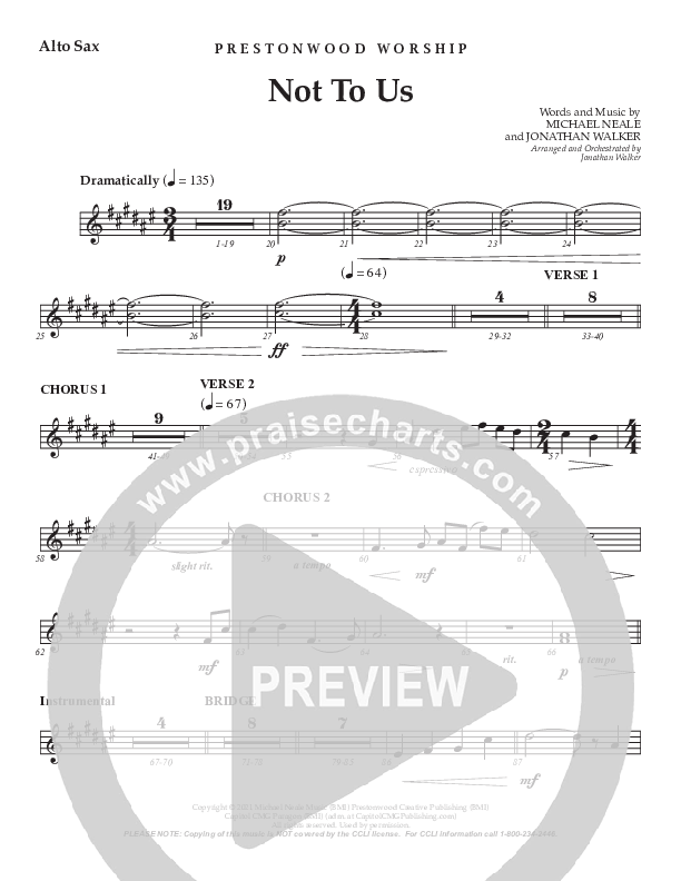 Not To Us (Choral Anthem SATB) Alto Sax (Prestonwood Worship / Prestonwood Choir / Arr. Jonathan Walker)