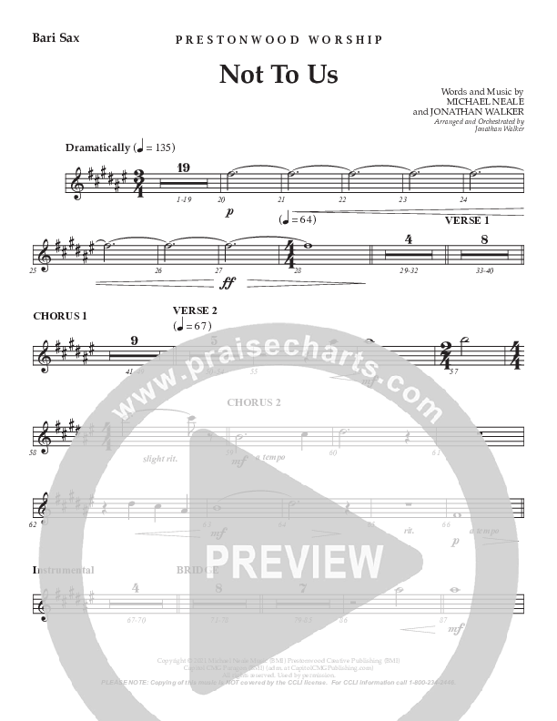 Not To Us (Choral Anthem SATB) Bari Sax (Prestonwood Worship / Prestonwood Choir / Arr. Jonathan Walker)