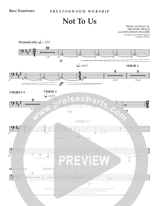 Not To Us (Choral Anthem SATB) Bass Trombone (Prestonwood Worship / Prestonwood Choir / Arr. Jonathan Walker)