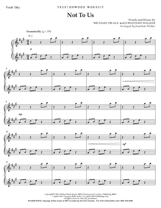 Not To Us (Choral Anthem SATB) Choir Sheet CH (Prestonwood Worship / Prestonwood Choir / Arr. Jonathan Walker)