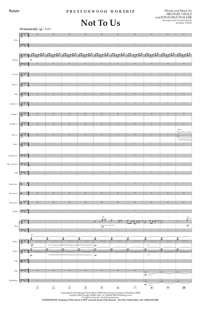 Not To Us (Choral Anthem SATB) Conductor's Score (Prestonwood Worship / Prestonwood Choir / Arr. Jonathan Walker)