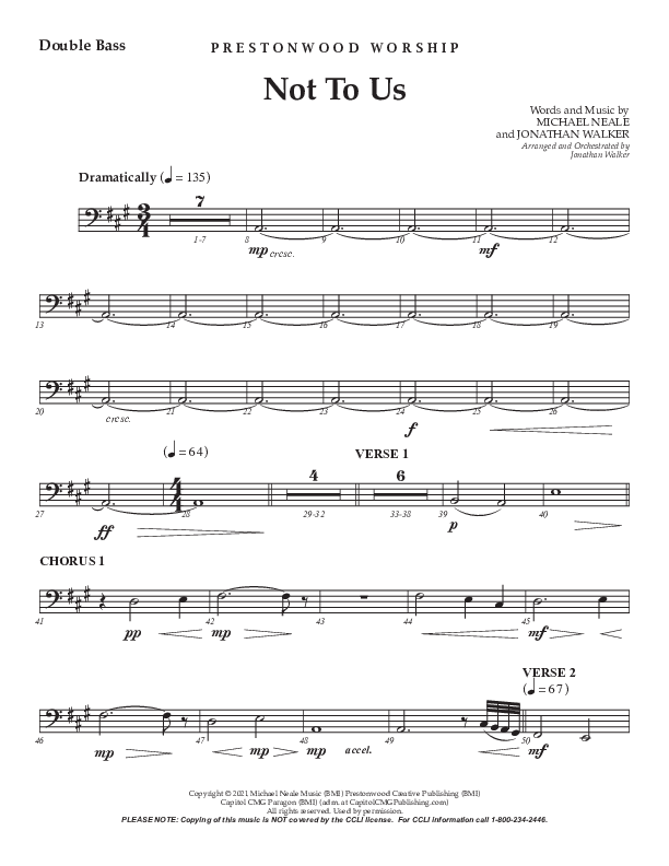 Not To Us (Choral Anthem SATB) Double Bass (Prestonwood Worship / Prestonwood Choir / Arr. Jonathan Walker)