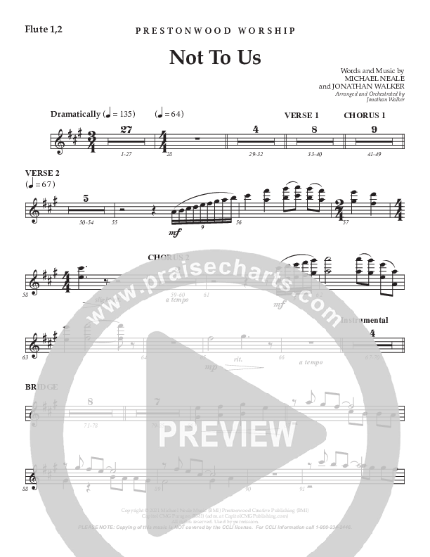 Not To Us (Choral Anthem SATB) Flute 1/2 (Prestonwood Worship / Prestonwood Choir / Arr. Jonathan Walker)
