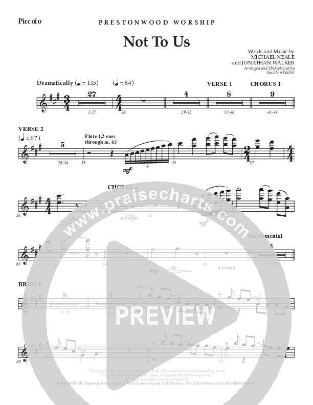 Not To Us (Choral Anthem SATB) Flute/Piccolo (Prestonwood Worship / Prestonwood Choir / Arr. Jonathan Walker)