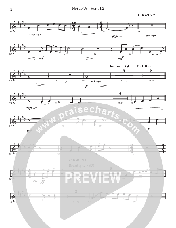 Not To Us (Choral Anthem SATB) French Horn 1/2 (Prestonwood Worship / Prestonwood Choir / Arr. Jonathan Walker)