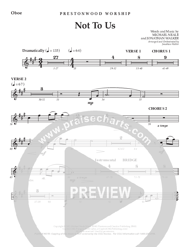 Not To Us (Choral Anthem SATB) Oboe (Prestonwood Worship / Prestonwood Choir / Arr. Jonathan Walker)