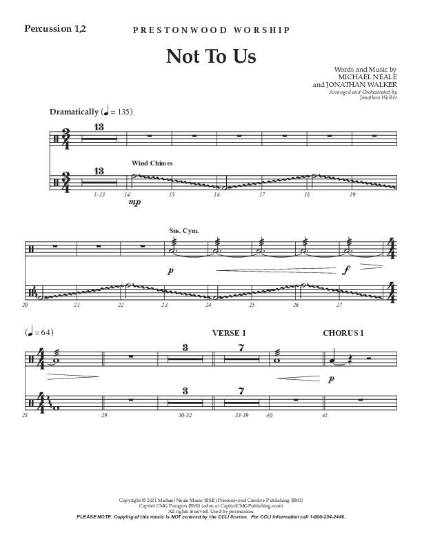 Not To Us (Choral Anthem SATB) Percussion 1/2 (Prestonwood Worship / Prestonwood Choir / Arr. Jonathan Walker)