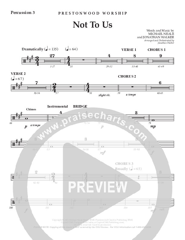 Not To Us (Choral Anthem SATB) Percussion (Prestonwood Worship / Prestonwood Choir / Arr. Jonathan Walker)