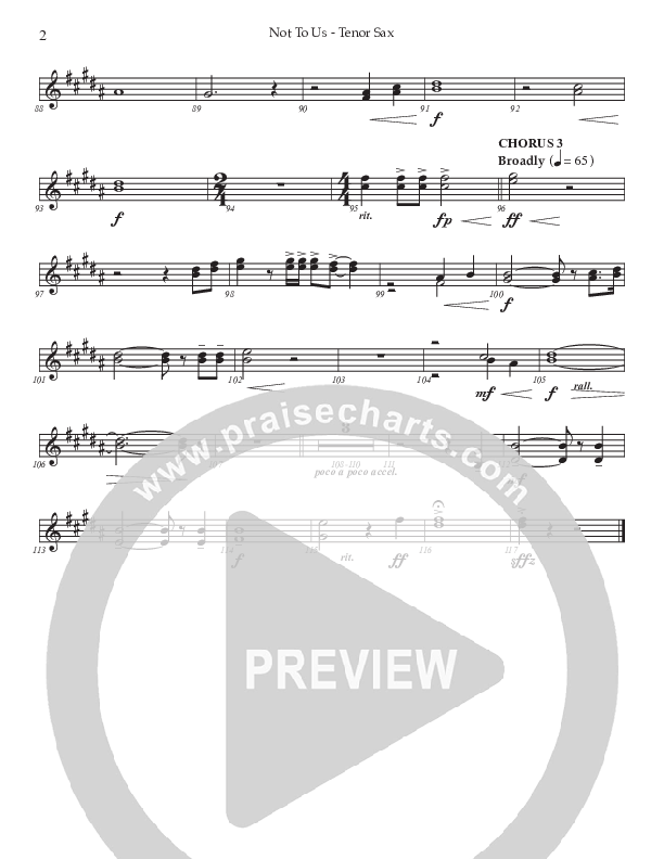 Not To Us (Choral Anthem SATB) Tenor Sax 2 (Prestonwood Worship / Prestonwood Choir / Arr. Jonathan Walker)