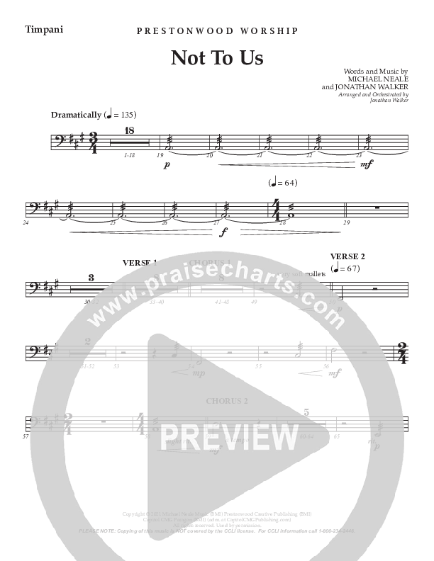 Not To Us (Choral Anthem SATB) Timpani (Prestonwood Worship / Prestonwood Choir / Arr. Jonathan Walker)