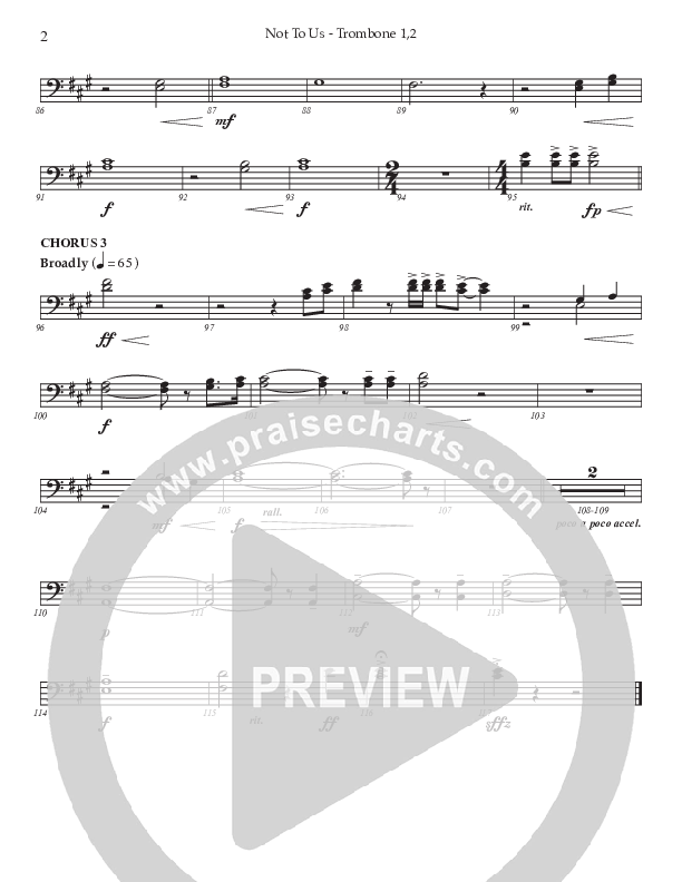 Not To Us (Choral Anthem SATB) Trombone 1/2 (Prestonwood Worship / Prestonwood Choir / Arr. Jonathan Walker)