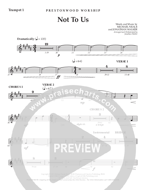 Not To Us (Choral Anthem SATB) Trumpet 1 (Prestonwood Worship / Prestonwood Choir / Arr. Jonathan Walker)