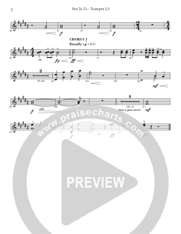 Not To Us (Choral Anthem SATB) Trumpet 2/3 (Prestonwood Worship / Prestonwood Choir / Arr. Jonathan Walker)