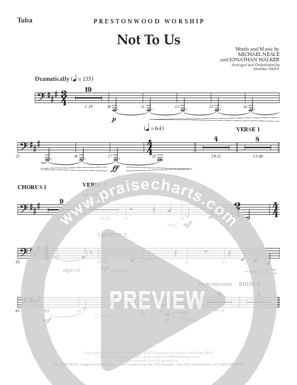 Not To Us (Choral Anthem SATB) Tuba (Prestonwood Worship / Prestonwood Choir / Arr. Jonathan Walker)