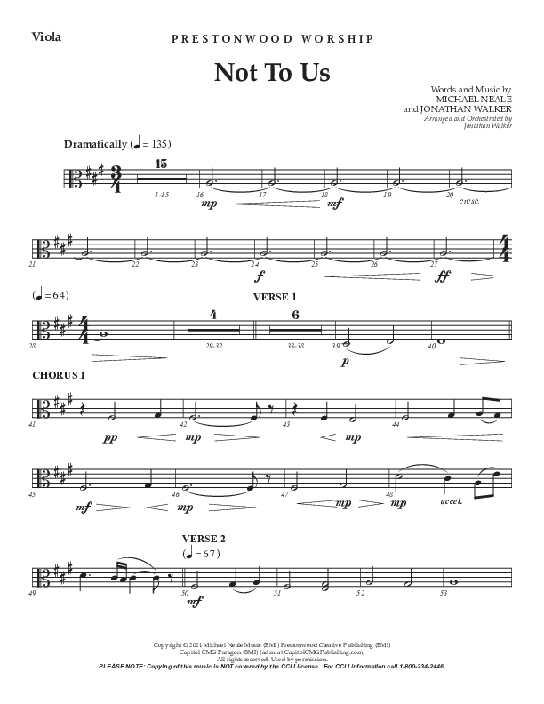 Not To Us (Choral Anthem SATB) Viola (Prestonwood Worship / Prestonwood Choir / Arr. Jonathan Walker)