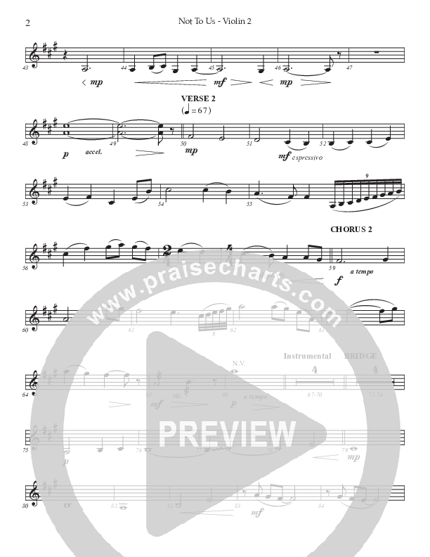 Not To Us (Choral Anthem SATB) Violin 2 (Prestonwood Worship / Prestonwood Choir / Arr. Jonathan Walker)