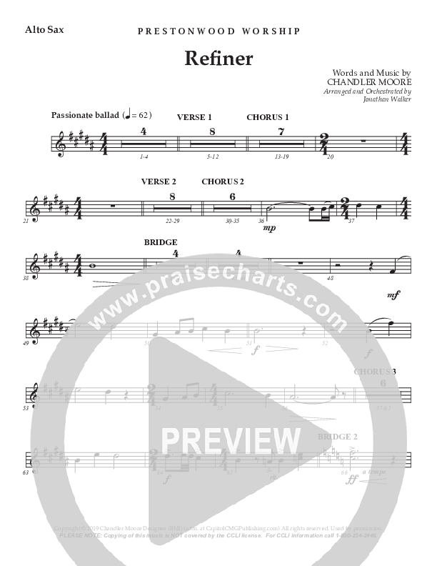 Refiner (Choral Anthem SATB) Alto Sax (Prestonwood Worship / Prestonwood Choir / Arr. Jonathan Walker)