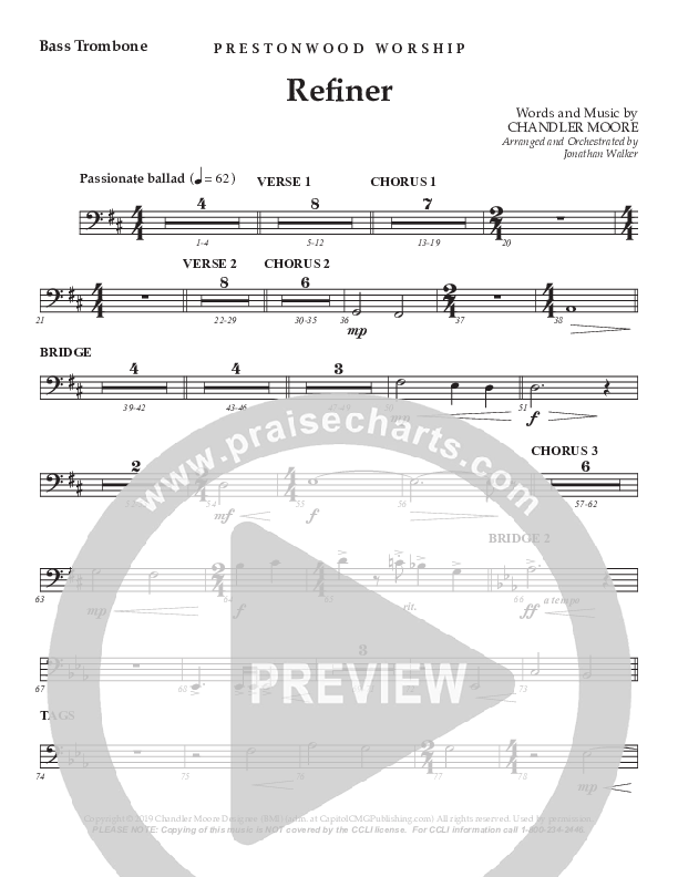 Refiner (Choral Anthem SATB) Bass Trombone (Prestonwood Worship / Prestonwood Choir / Arr. Jonathan Walker)