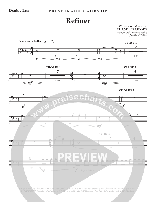 Refiner (Choral Anthem SATB) Double Bass (Prestonwood Worship / Prestonwood Choir / Arr. Jonathan Walker)