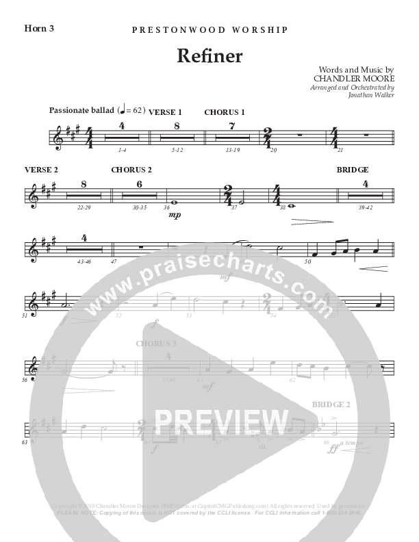 Refiner (Choral Anthem SATB) French Horn 3 (Prestonwood Worship / Prestonwood Choir / Arr. Jonathan Walker)