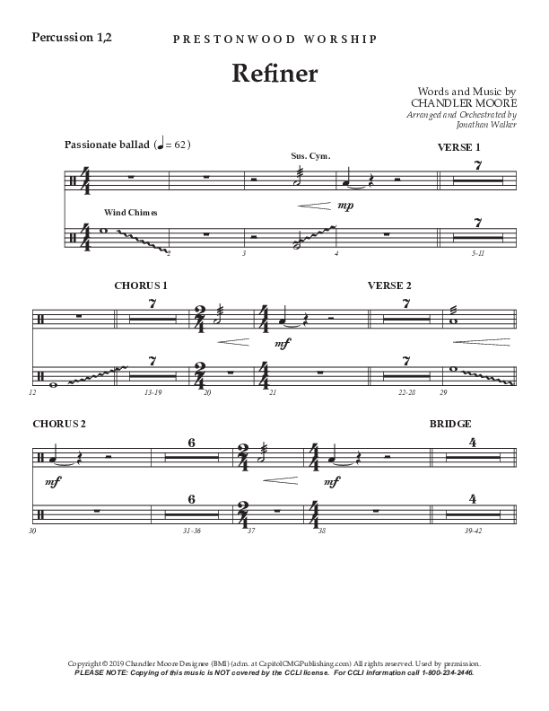 Refiner (Choral Anthem SATB) Percussion 1/2 (Prestonwood Worship / Prestonwood Choir / Arr. Jonathan Walker)