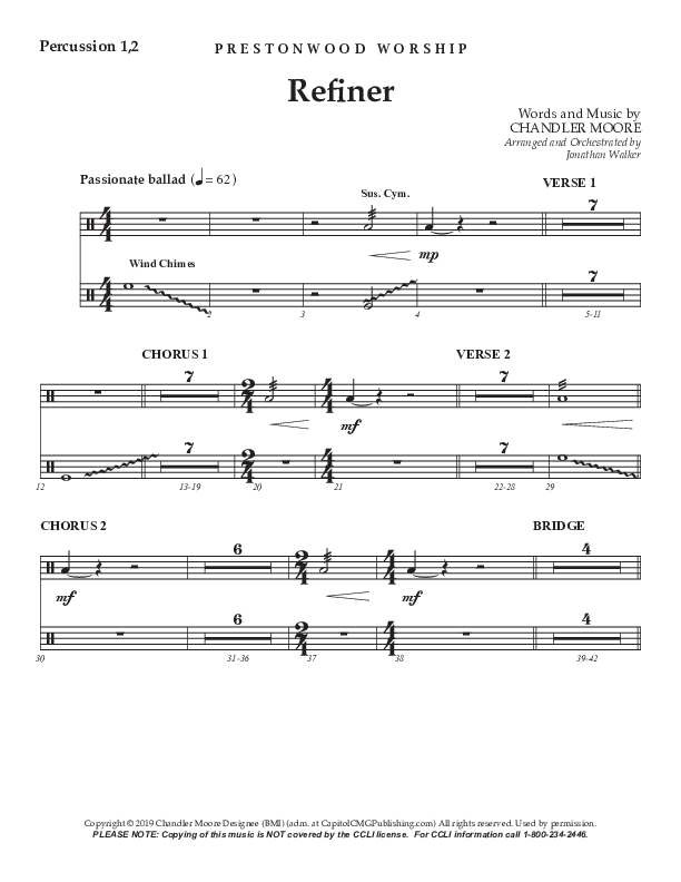 Refiner (Choral Anthem) Percussion 1/2 (Prestonwood Choir / Arr. Jonathan Walker)