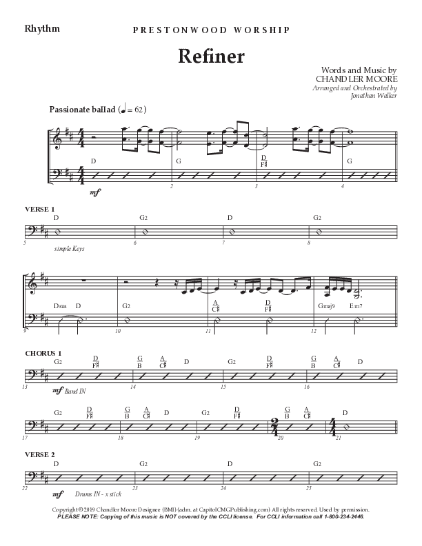 Refiner (Choral Anthem SATB) Rhythm Chart (Prestonwood Worship / Prestonwood Choir / Arr. Jonathan Walker)