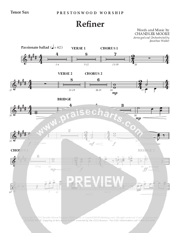 Refiner (Choral Anthem SATB) Tenor Sax 2 (Prestonwood Worship / Prestonwood Choir / Arr. Jonathan Walker)