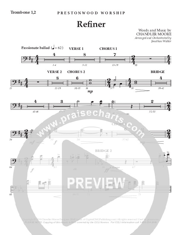 Refiner (Choral Anthem SATB) Trombone 1/2 (Prestonwood Worship / Prestonwood Choir / Arr. Jonathan Walker)
