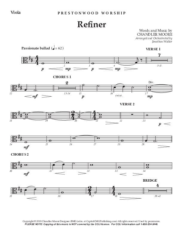 Refiner (Choral Anthem SATB) Viola (Prestonwood Worship / Prestonwood Choir / Arr. Jonathan Walker)