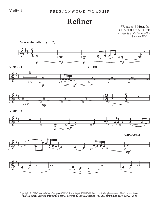 Refiner (Choral Anthem) Violin 2 (Prestonwood Choir / Arr. Jonathan Walker)