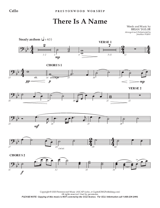 There Is A Name (Choral Anthem SATB) Cello (Prestonwood Worship / Prestonwood Choir / Arr. Jonathan Walker)