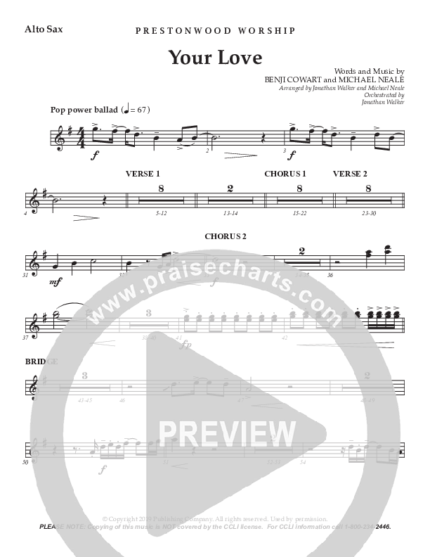 Your Love (Choral Anthem SATB) Alto Sax (Prestonwood Worship / Prestonwood Choir / Arr. Jonathan Walker / Orch. Michael Neale)