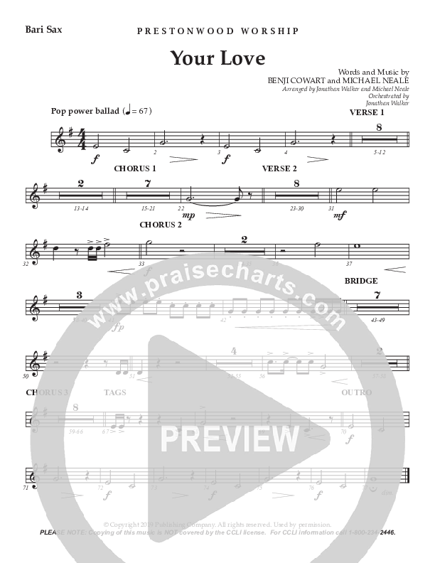 Your Love (Choral Anthem SATB) Bari Sax (Prestonwood Worship / Prestonwood Choir / Arr. Jonathan Walker / Orch. Michael Neale)