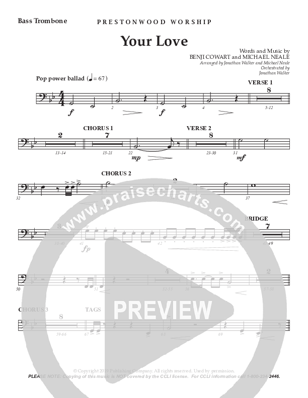 Your Love (Choral Anthem SATB) Bass Trombone (Prestonwood Worship / Prestonwood Choir / Arr. Jonathan Walker / Orch. Michael Neale)