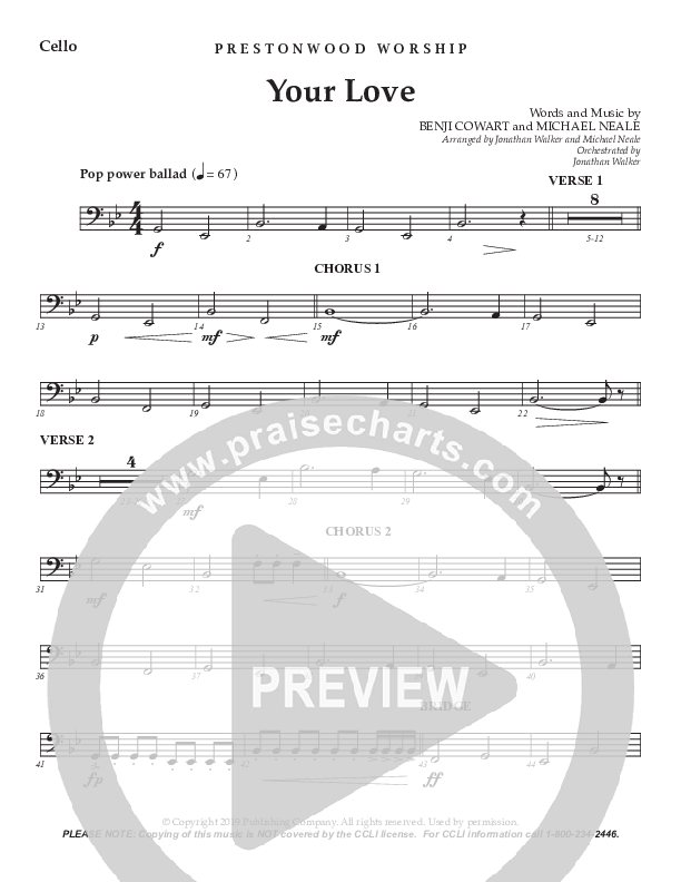 Your Love (Choral Anthem SATB) Cello (Prestonwood Choir / Prestonwood Worship / Arr. Jonathan Walker / Orch. Michael Neale)