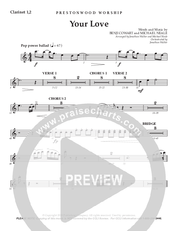 Your Love (Choral Anthem SATB) Clarinet 1/2 (Prestonwood Worship / Prestonwood Choir / Arr. Jonathan Walker / Orch. Michael Neale)