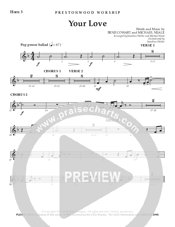 Your Love (Choral Anthem SATB) French Horn 3 (Prestonwood Worship / Prestonwood Choir / Arr. Jonathan Walker / Orch. Michael Neale)