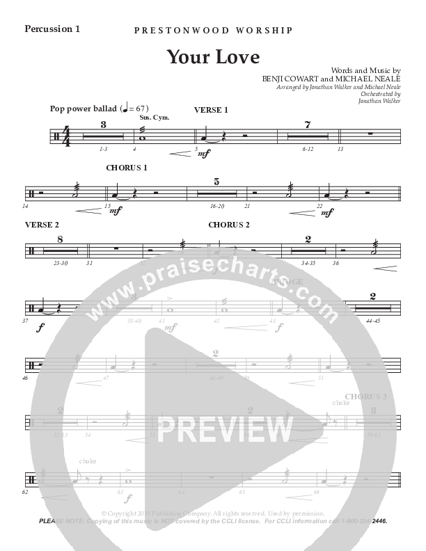 Your Love (Choral Anthem SATB) Percussion (Prestonwood Worship / Prestonwood Choir / Arr. Jonathan Walker / Orch. Michael Neale)