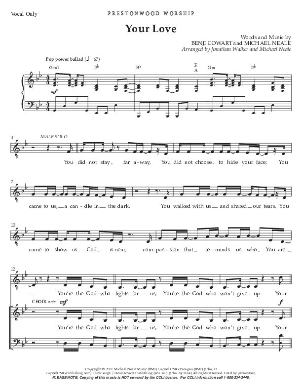 Your Love (Choral Anthem SATB) Piano Sheet (Prestonwood Worship / Prestonwood Choir / Arr. Jonathan Walker / Orch. Michael Neale)