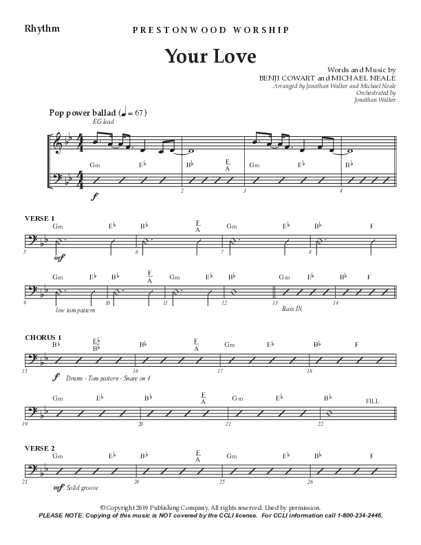 Your Love (Choral Anthem SATB) Rhythm Chart (Prestonwood Worship / Prestonwood Choir / Arr. Jonathan Walker / Orch. Michael Neale)