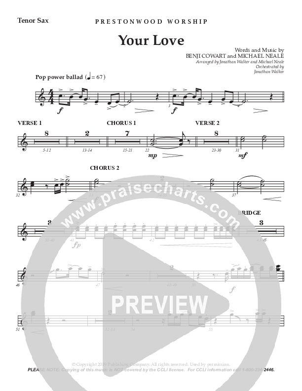 Your Love (Choral Anthem SATB) Tenor Sax 2 (Prestonwood Worship / Prestonwood Choir / Arr. Jonathan Walker / Orch. Michael Neale)