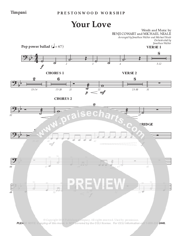 Your Love (Choral Anthem SATB) Timpani (Prestonwood Worship / Prestonwood Choir / Arr. Jonathan Walker / Orch. Michael Neale)