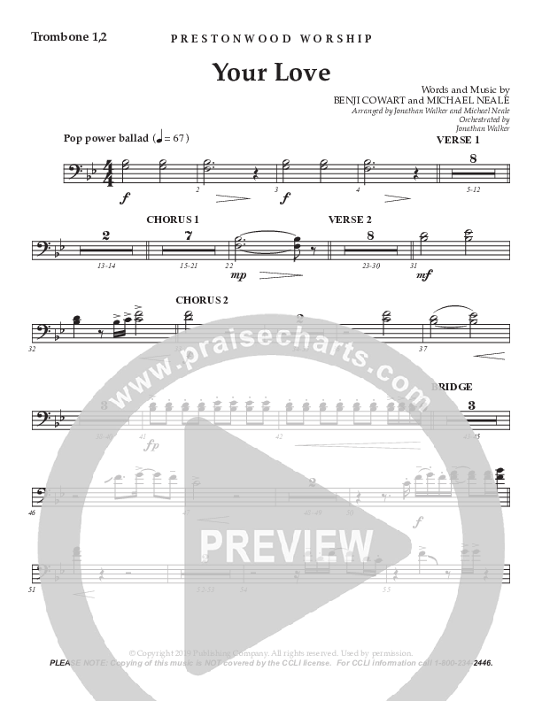 Your Love (Choral Anthem SATB) Trombone 1/2 (Prestonwood Choir / Prestonwood Worship / Arr. Jonathan Walker / Orch. Michael Neale)